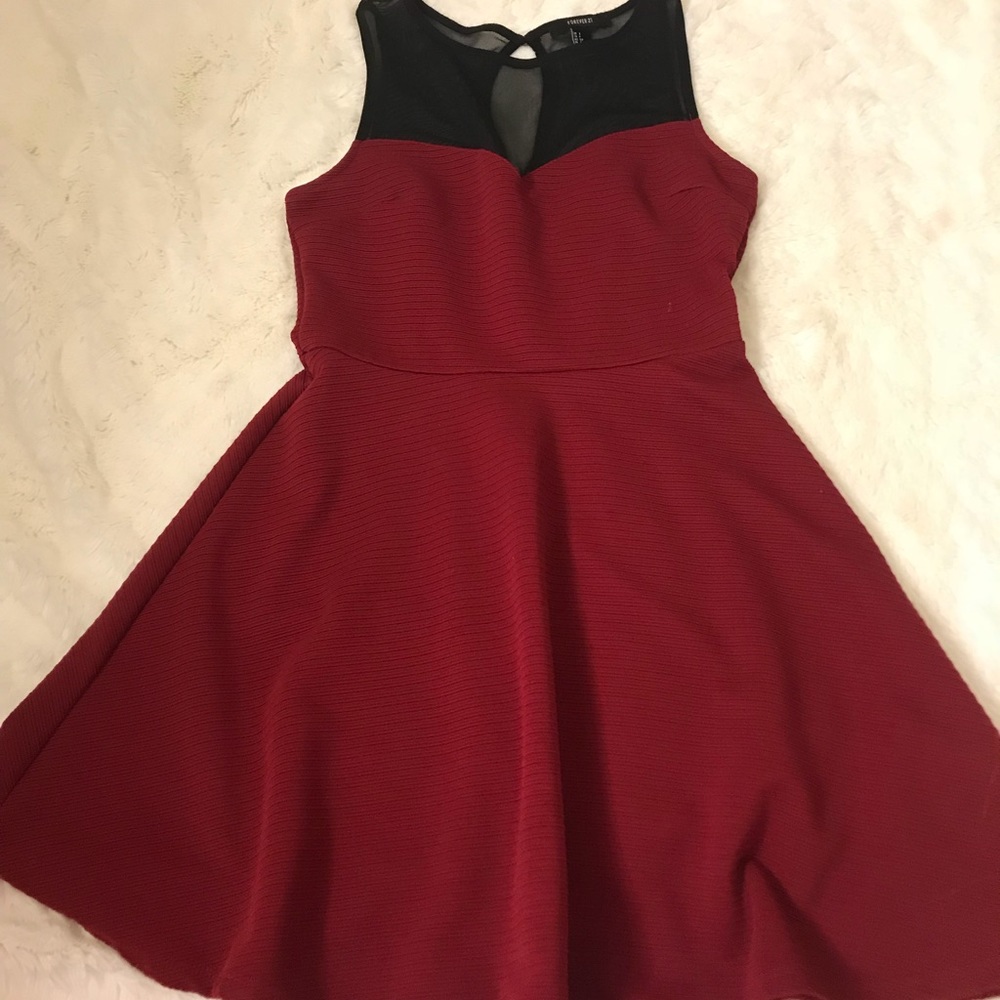 Forever 21 burgundy skater dress with black mesh